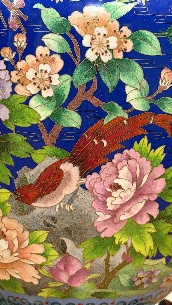 Image 1 of Monumental Chinese Cloisonné Vase - 84 cm With Base - Jingtai Blue Enamel - Impeccable