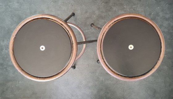Image 1 of Set (2x) industrial vintage metal bar stools metal & wood