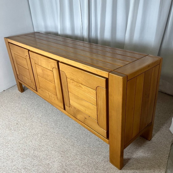 Image 1 of Large French sideboard in solid elm, 1970, attributed to the Chauvin Workshop