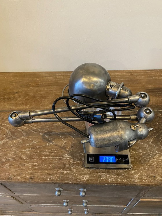 Image 1 of Lampe de bureau Jieldé jielde 2 bras de 40cm avec base étau graphite industriel Jean Louis Domecq 1950 vintage