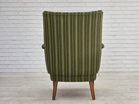 Image 1 of 1960er Jahre Dänischer Sessel, Grüne Möbelwolle, Teakholz