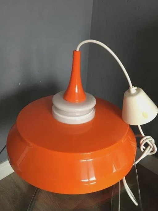 Suspension Space Age, orange et blanc, plastique et verre, années 1960-70