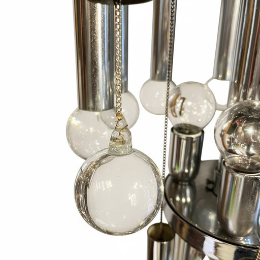 Sciolari midcentury kroonluchter in chroom en glas