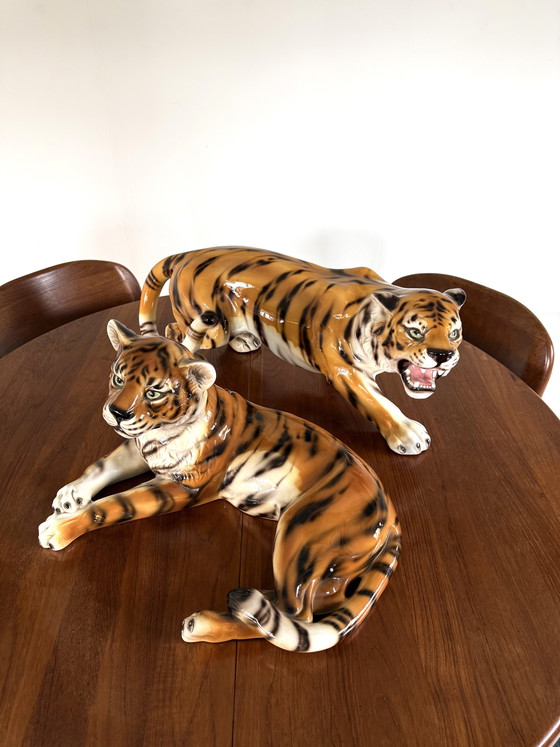 Image 1 of Set di 2 tigri in ceramica vintage, Italia anni '60