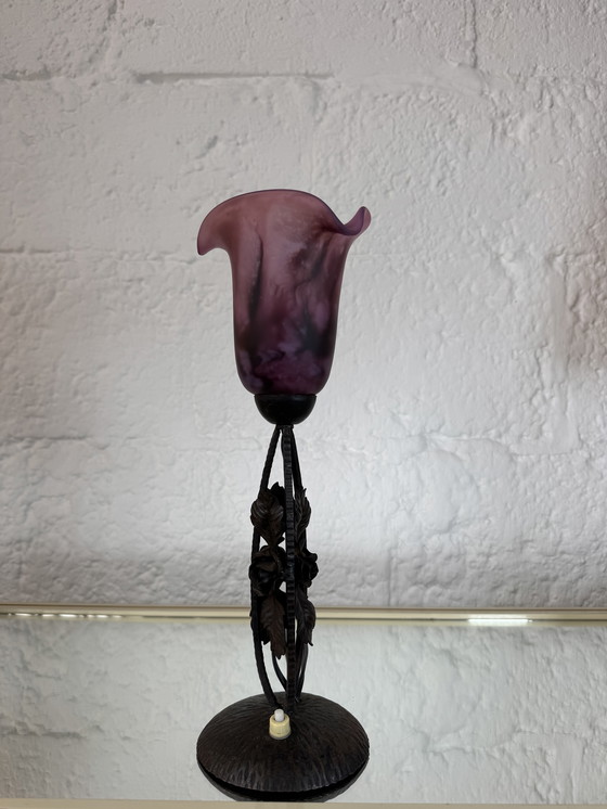 Image 1 of Art Deco tulip wrought iron lamp