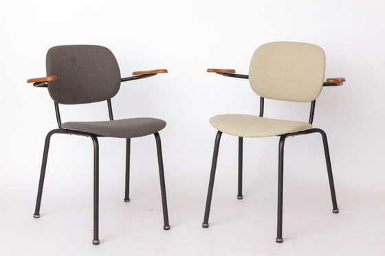 Image 1 of Set of 4 Vintage Armchairs 1950s Germany, Mid Century Modern Dining Chairs, Metal Frame with Wood Arms