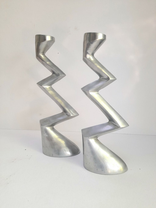 Paire de bougeoirs zigzag Matthew Hilton pour SCP 80s