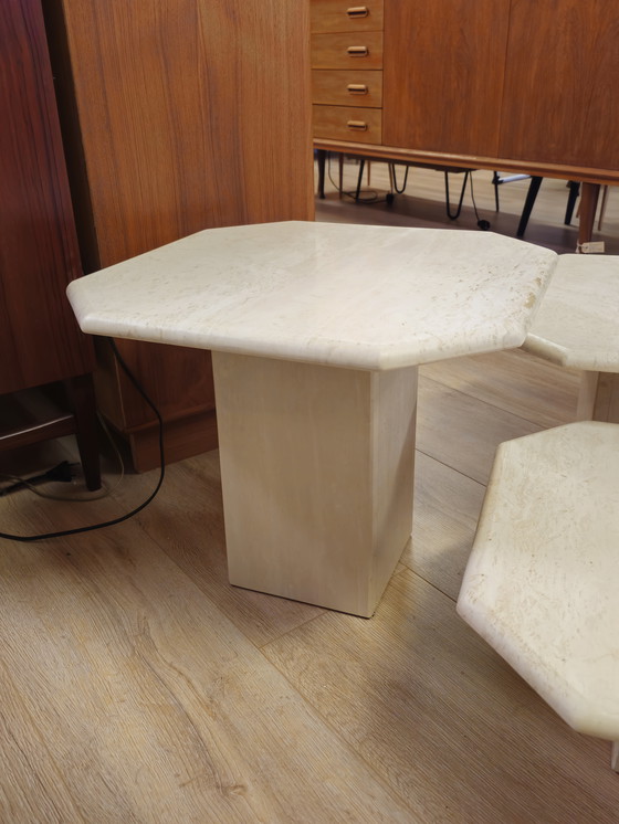 Image 1 of Vintage Travertine Marble Stone Side Tables Coffee Table Tables