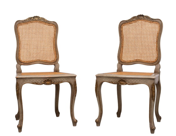 Pair of Gold and Green Painted Louis XV Style Cane Side Chairs – Dining chairs (photo 6 of 40)