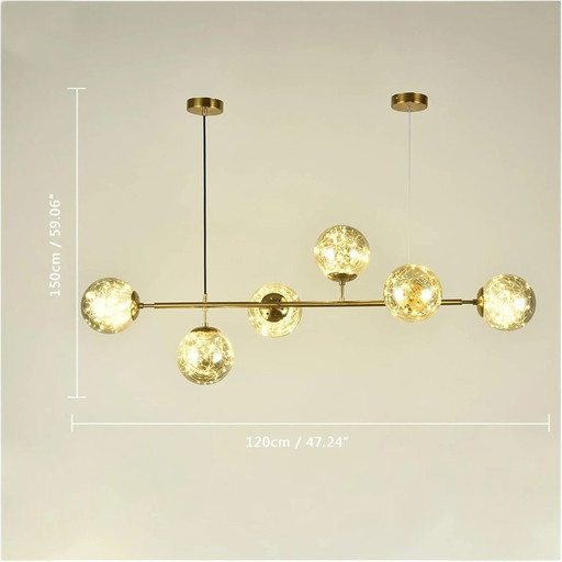 Lámpara de araña Dahlia con 6 bolas doradas estilo guirnalda para el comedor