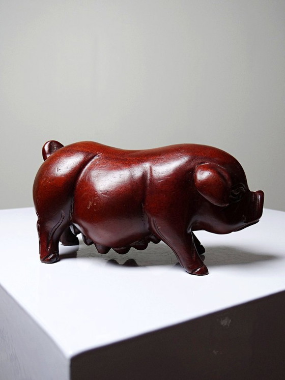 Image 1 of Small pig, sow, carved stained wood, vintage 20th-century Asian craftsmanship