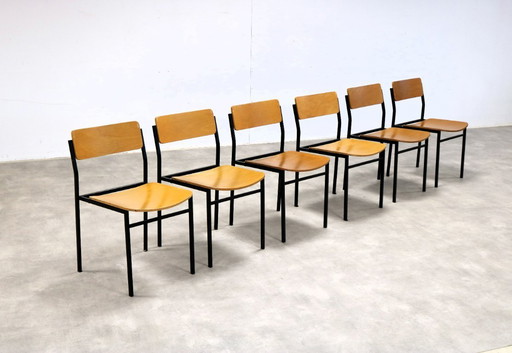 6x vintage industriële stoelen 