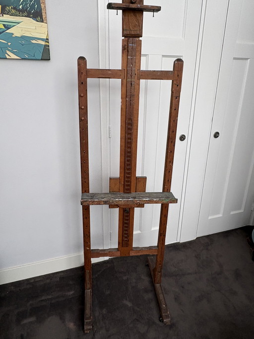Caballete de pintor antiguo / caballete de estudio – madera maciza – ajustable – decoración vintage