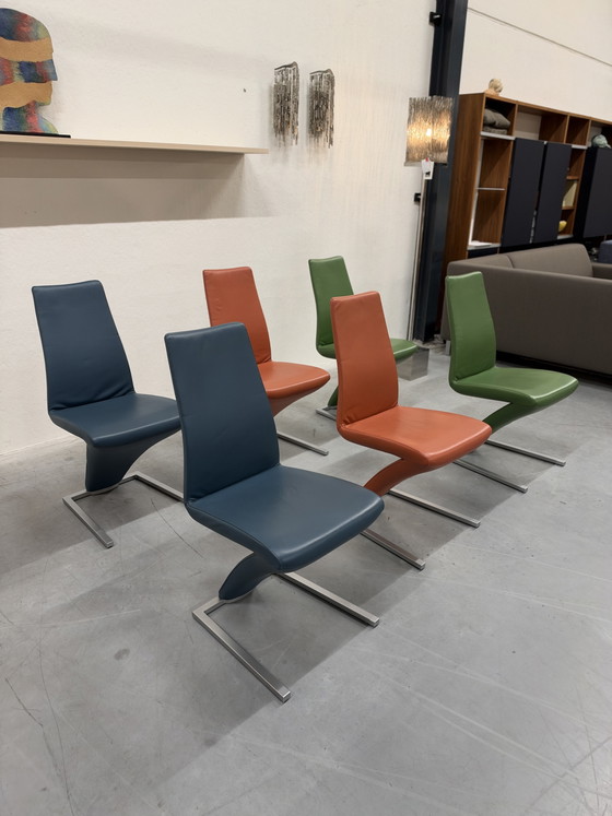 6 Rolf Benz 7800 Dining chairs green Orange Blue, Leather (photo 4 of 11)