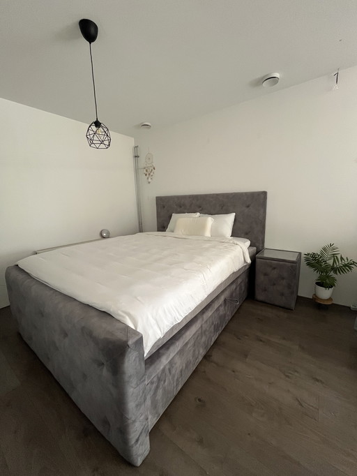 Custom Swiss Sense box spring with storage space + matching bedside tables