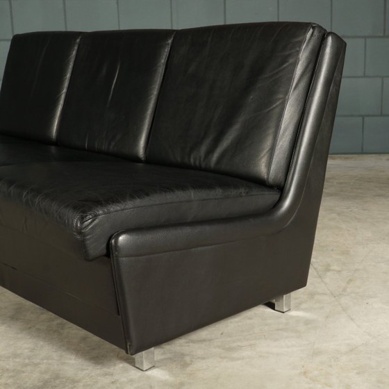 Image 1 of Set schwarzer Ledersofas aus der Mitte des Jahrhunderts – 1960er Jahre