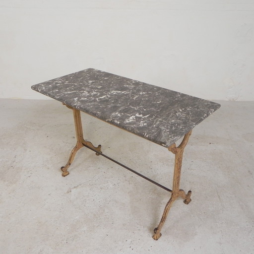 Table de jardin, table de bistrot A. Delail Toulouse avec plateau en marbre, années 1920