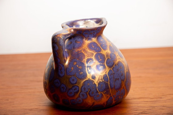 Image 1 of Vaso e versatore in stile Art-Nouveau in ceramica smaltata viola iridescente di Léon Pointu, Grès de Puisaye, 1910.