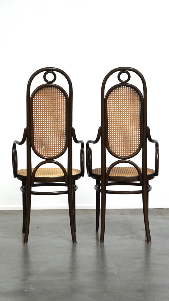 Image 1 of 2X High Vintage Bentwood "Long John" Thonet Design Stühle mit Armlehnen