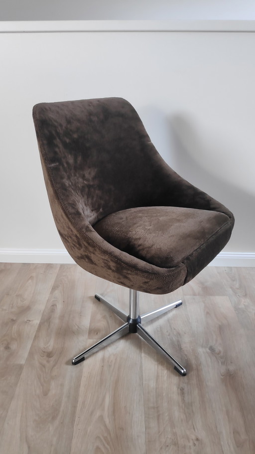 Sedia girevole a uovo vintage anni '70 - Tessuto marrone/verde oliva molto scuro