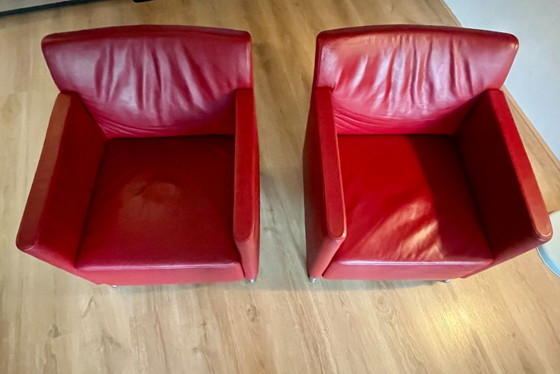 Image 1 of Gelderland Lucca 6772 – 2 fauteuils en cuir + 2 poufs – Cuir rouge