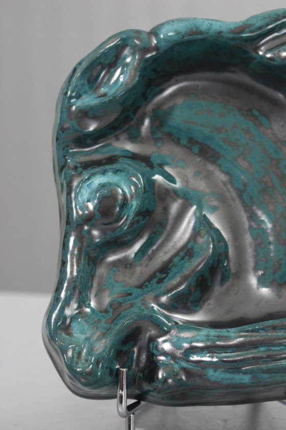 Image 1 of Große Keramik-Schmuckschale mit Kupferoxid-Beschichtung, Stil der 1950er Jahre, Gueden Primavera Cazaux