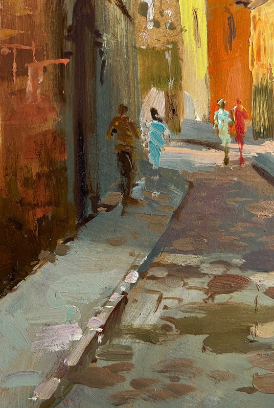 Image 1 of Original Oil Painting City Street Landscape Street of old memories of the city
