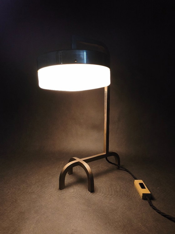Image 1 of Rare Bauhaus Nickel Table Lamp with Glass Diffuser, 1930s