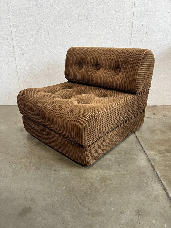 Image 1 of Vintage Fauteuil, Daybed/uitklapbed, Bruin Corduroy, 1970