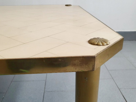 Image 1 of IMPORTANT VINTAGE ITALIAN COFFEE TABLE FROM THE 1960s IN FORMICA, BRASS & GILT STEEL