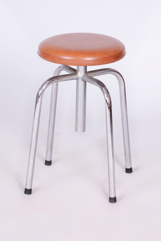 Original Bauhaus Swivel Chair, Chrome-Plated Steel, Leatherette, Czech, 1950s – krukjes, Metal