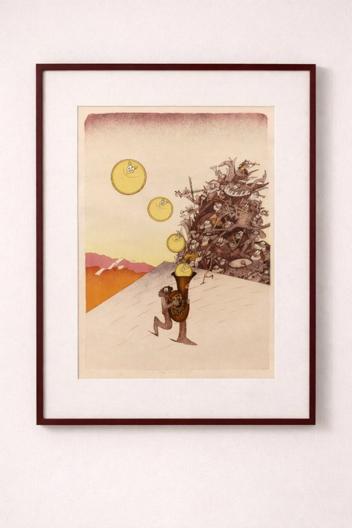 Litografia a colori firmata “Hudebníci”, Stanislav Holý, anni '80-'90, Cecoslovacchia