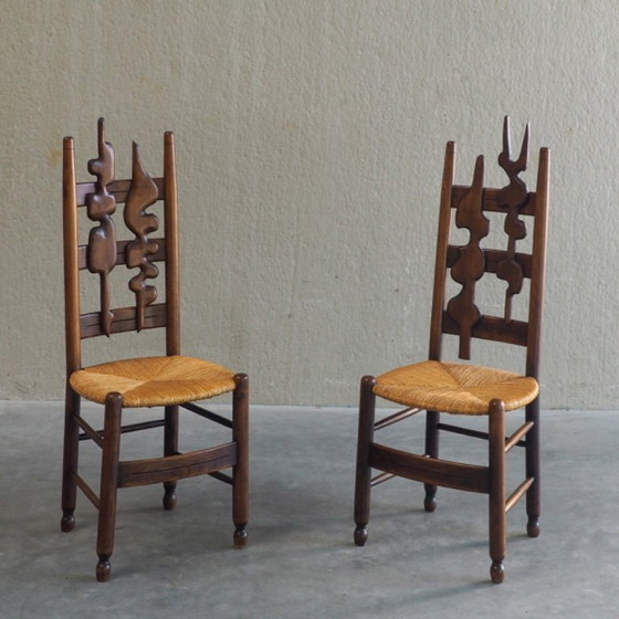 2 sedie scultoree brutaliste con schienale alto – Sedie da camera, Wicker, Wood (photo 9 of 13)