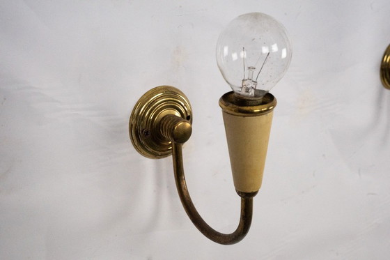 Image 1 of Set di quattro appliques di metà secolo in lacca e ottone. Italia anni '50