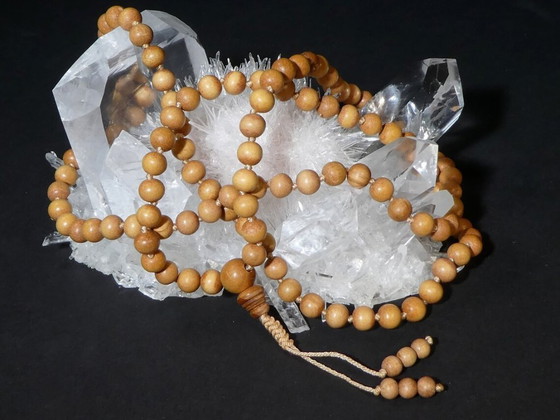 Image 1 of Mysore Sandalwood Mala, Prayer Beads, Necklace, Bracelet Authentic Highest Quality 6mm Beads with a Beaded Tassel 3052