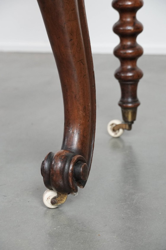 Image 1 of 19th century English antique oak wall desk/writing table on castors