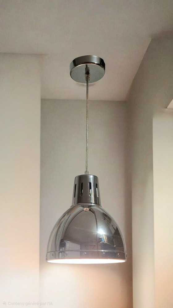 Image 1 of Lampada a sospensione industriale vintage - Metallo cromato lucido