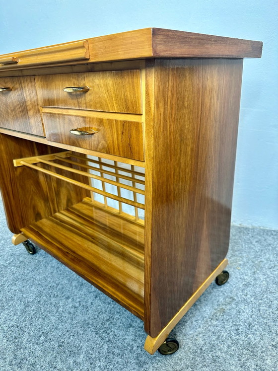 Mid Century Bar Cart Side Table 50s 60s Vintage, Wood, Brown (photo 5 of 15)