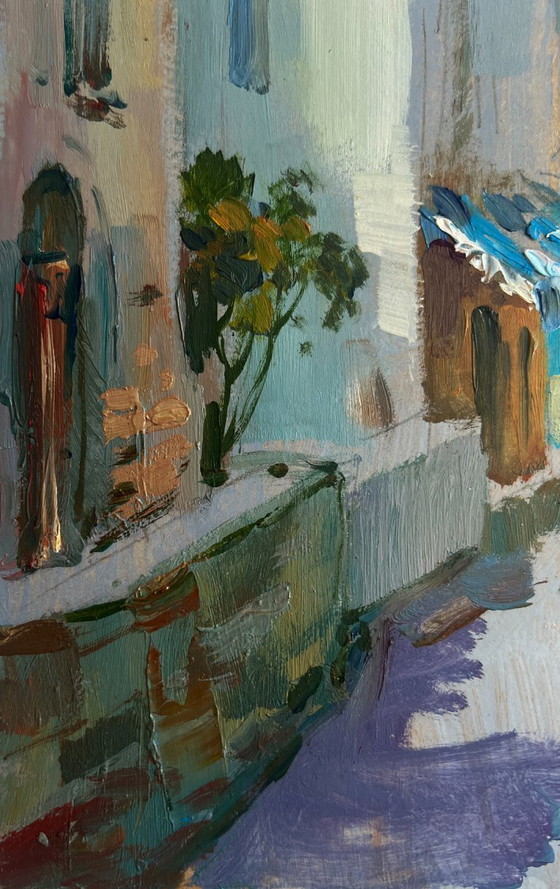 Image 1 of Original Oil Painting Summer City Landscape Sunny days by the sea