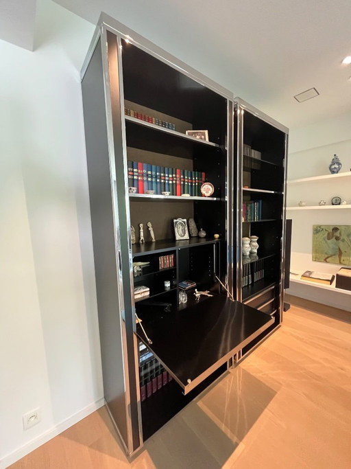 Designer Bookcase – 1973 – Willy Rizzo Style – boekenkasten, Chrome, Wood
