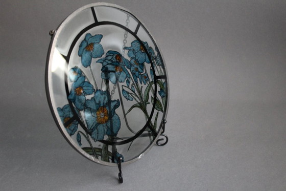Image 1 of Window picture 20cm suncatcher stained glass motif blue poppies