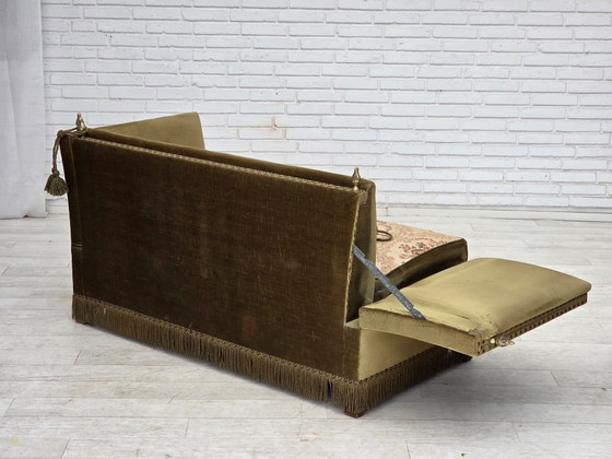 Image 1 of 1970s Danish 2-Seater "Spanish" Drop Arm Sofa, Furniture Velour