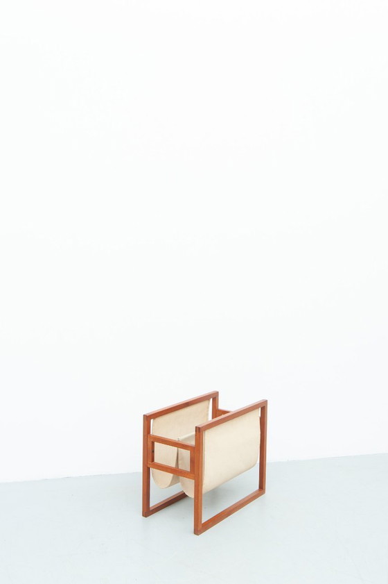 Image 1 of Teak and linen newspaper rack by Henning Wind-Hansen for Sika Møbler (1960s)