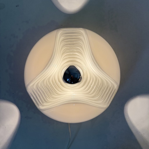 Set of 4 Peil & Putzler Wave Milk Glass Wall Lamp, 1970s