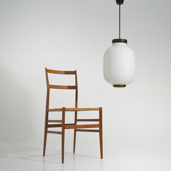 Image 1 of Chandelier in white opaline glass and brass, 1950s