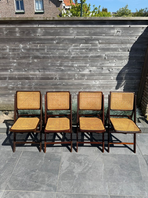 4 sedie pieghevoli vintage con struttura in tessuto, anni '60