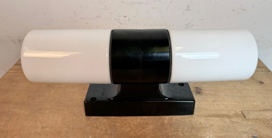 Image 1 of Applique industriale in bachelite marrone con vetro opalino, anni '60