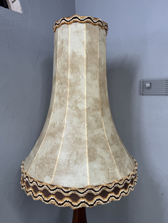 Image 1 of Vintage standing lamp with classic shade and wooden base