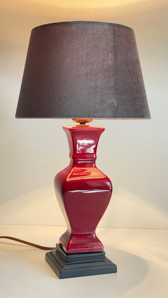 Image 1 of Vintage Ceramic and Velvet Lamp