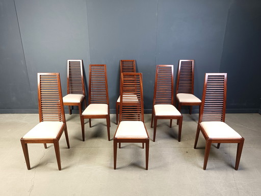 Ensemble de 8 chaises de salle à manger italiennes à haut dossier, années 1980